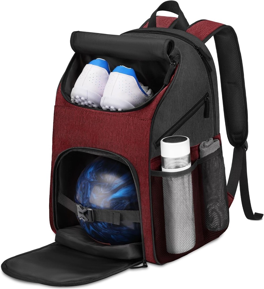 Bowling Backpack Bag for Single Ball with Shoe Compartment, Grey