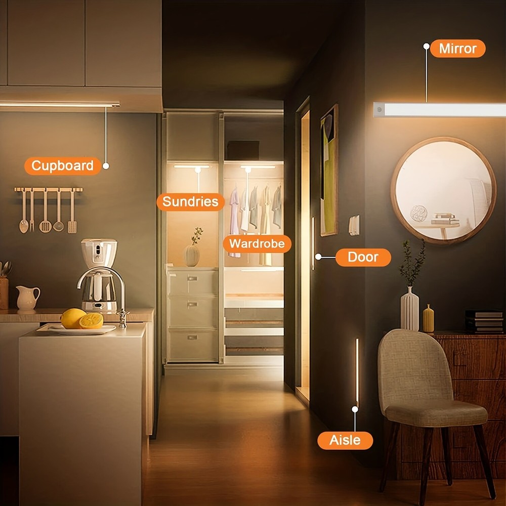 Wireless Motion Sensor Cabinet Closet Light USB Rechargeable Strip Kitchen Lamp