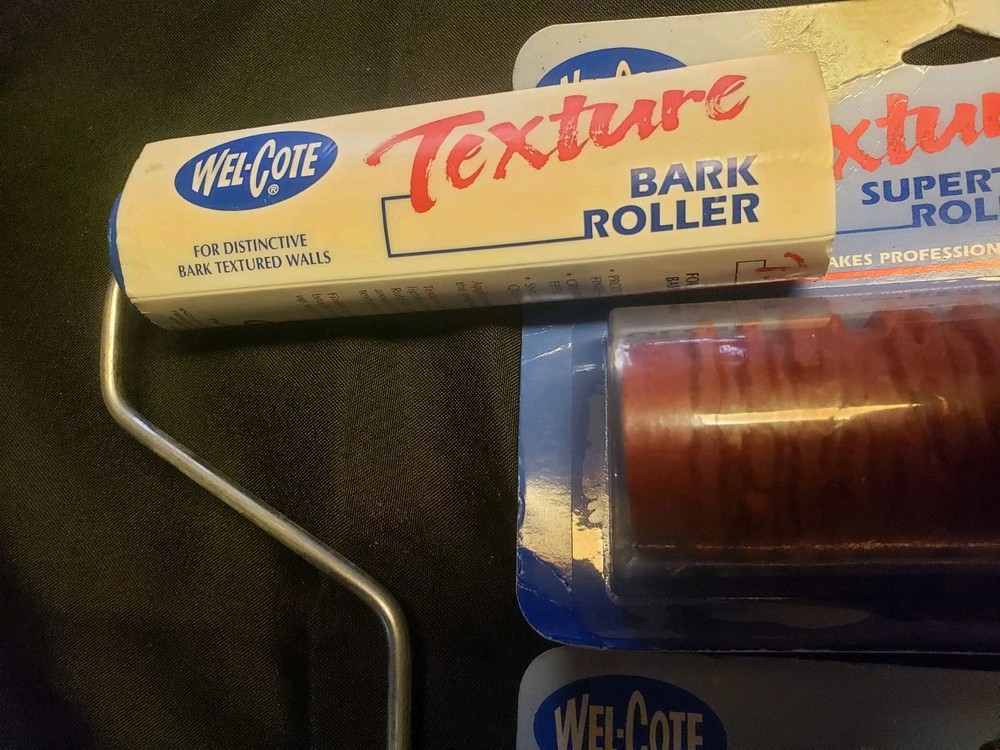 Vintage Nos 2 Wel-Cote Drywall Texture Rollers Tree Bark Patchwork Pattern Paint