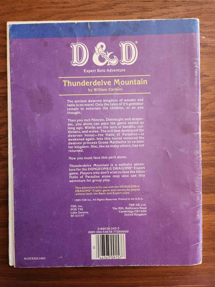 XS2 Thunderdelve Mountain module adventure D&D TSR Basic Dungeons Dragons BECMI