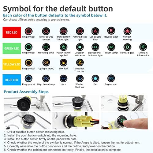 2PCS 19mm (3/4'') Latching Push Button Switch Individual symbol-Yellow-Latching