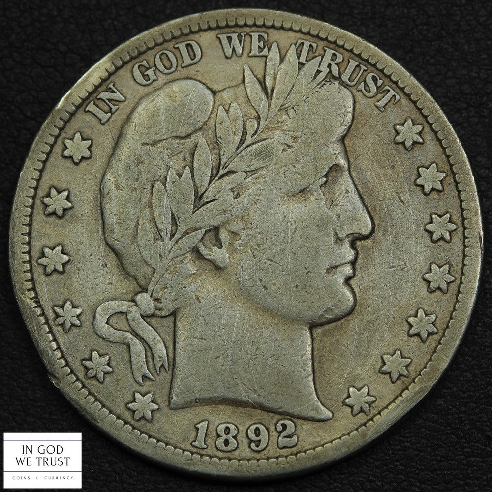 1892 S Barber Silver Half Dollar 50C - Cleaned