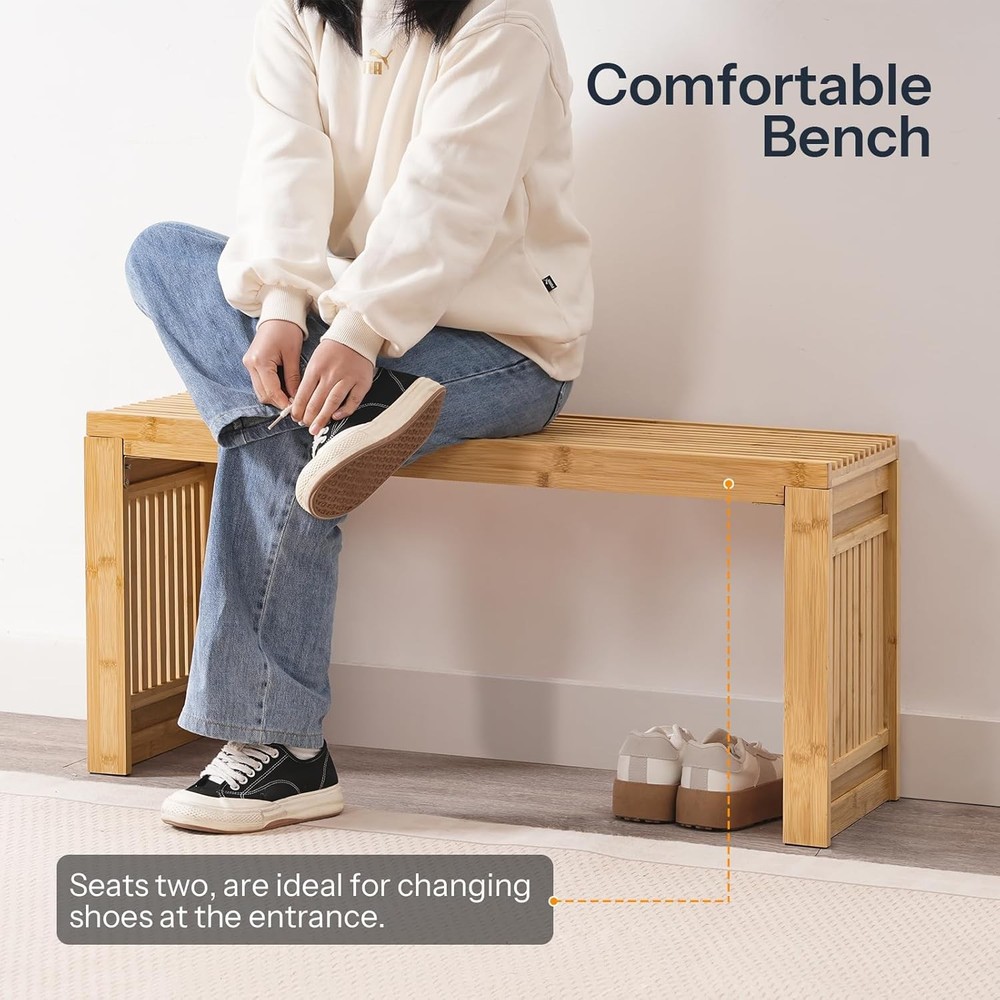 Bamboo Dining Bench 35 inch Farmhouse Kitchen Table Bench Solid Bamboo Dining