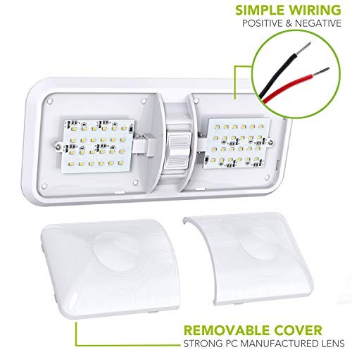 2 Pack RV LED Ceiling Double Dome Light Fixture with ON/Off Switch Interior