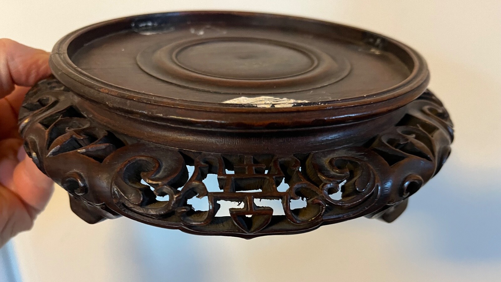 Chinese Carved Wood Display Stand for Kangxi Porcelain Vase or Lamp Base Censer