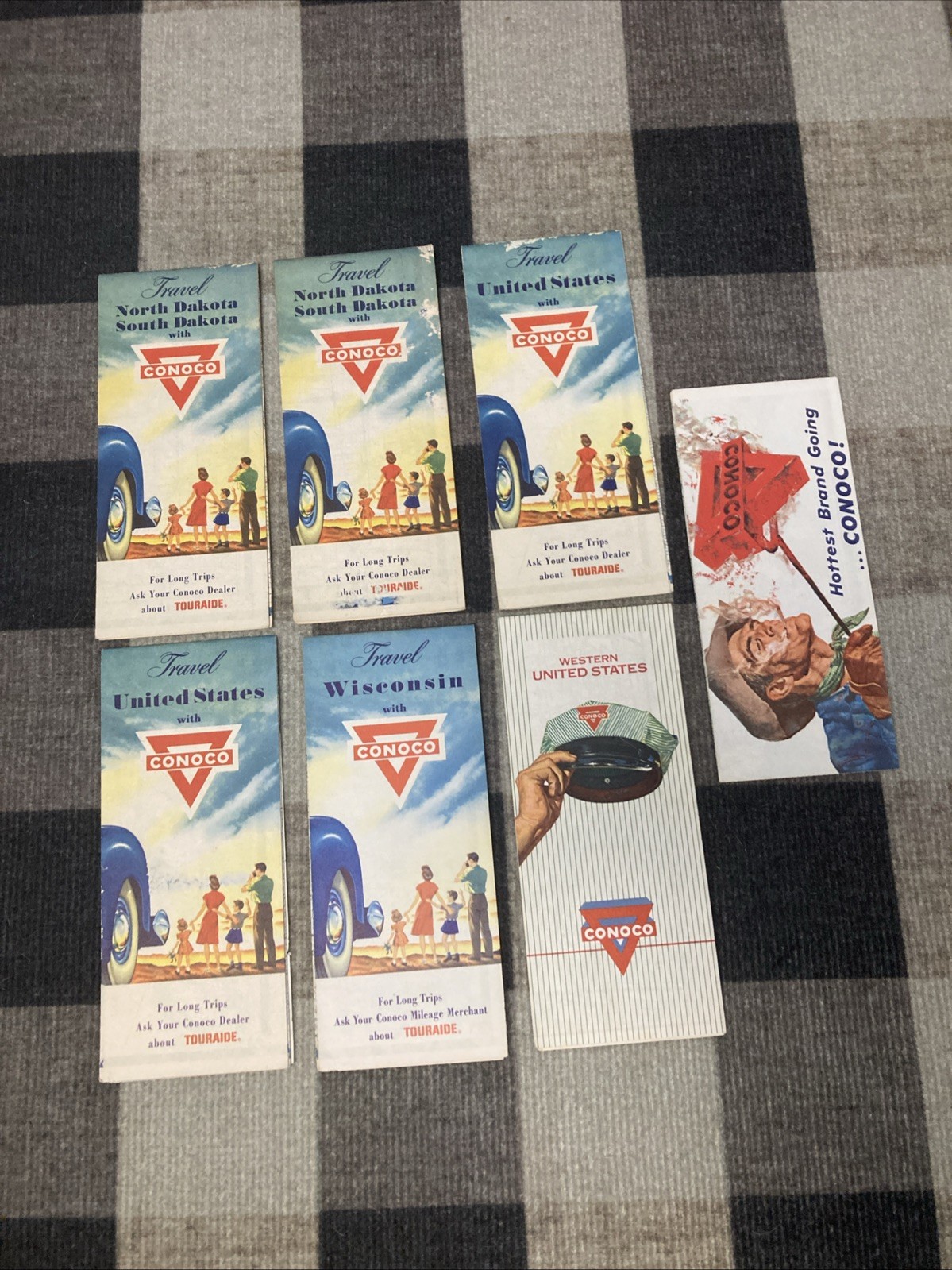 Lot 7 Conoco Gasoline Vintage Roadmap, North Dakota, South Dakota, Wisconsin
