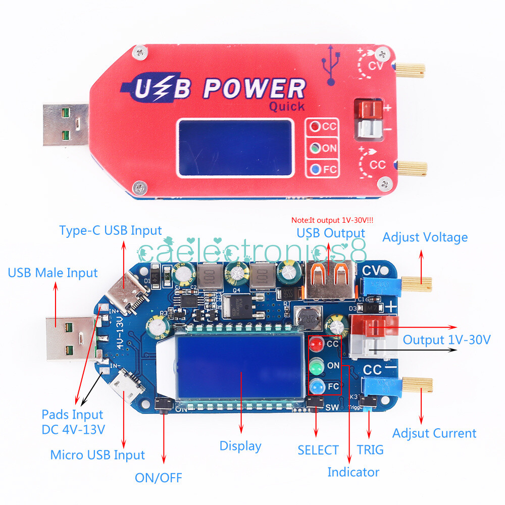 USB DC 5V to 3.3-24V Adjustable Step Up/Down Boost Buck Power Supply Module CA