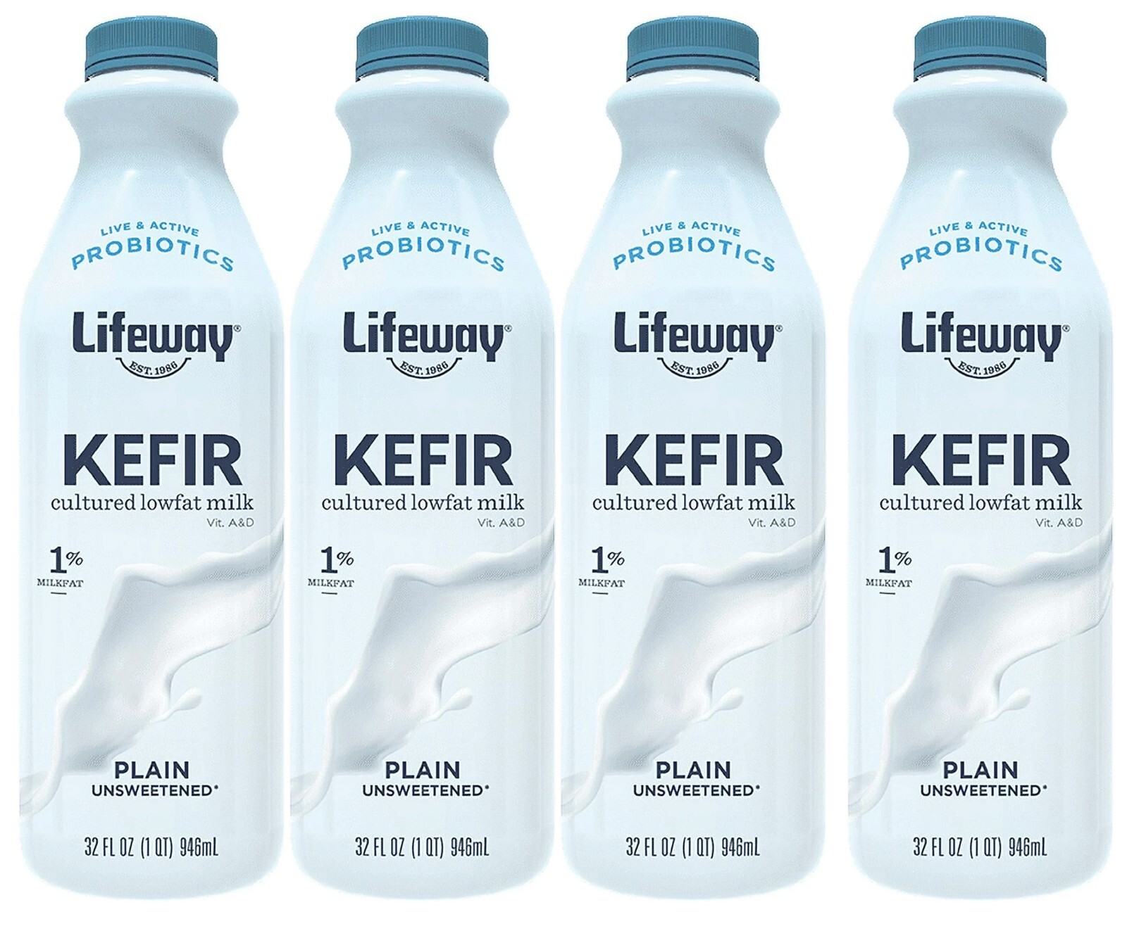 4 Bottles Lifeway Lowfat Milk Plain Kefir 12 Probiotic Culture Size 32 oz 4-pack
