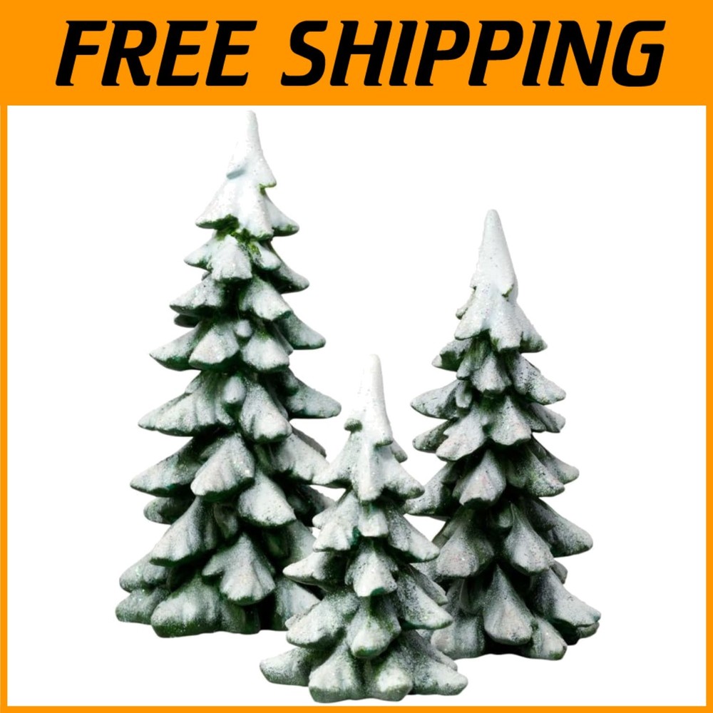 Hand Painted Winter Pines Tree Figurine, Green