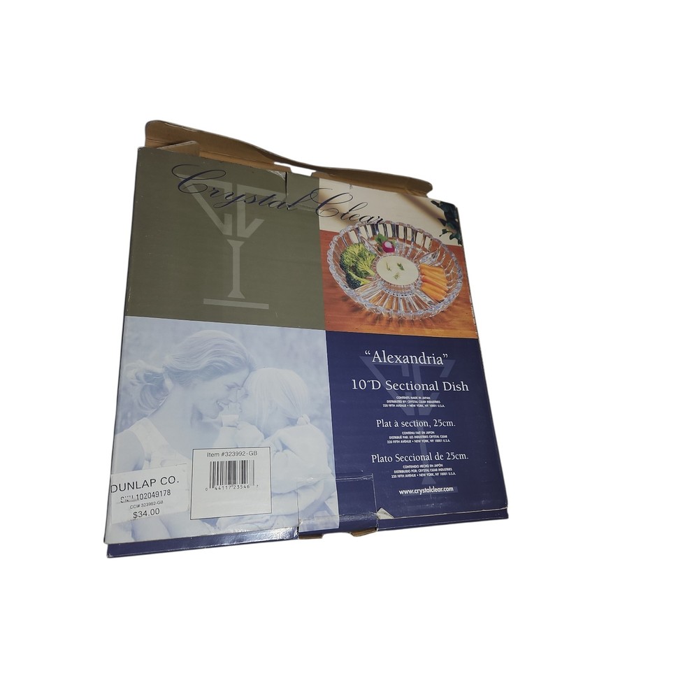 Alexandria Crystal Clear Sectional Dish 10"D 4 Sections with Center for Dips