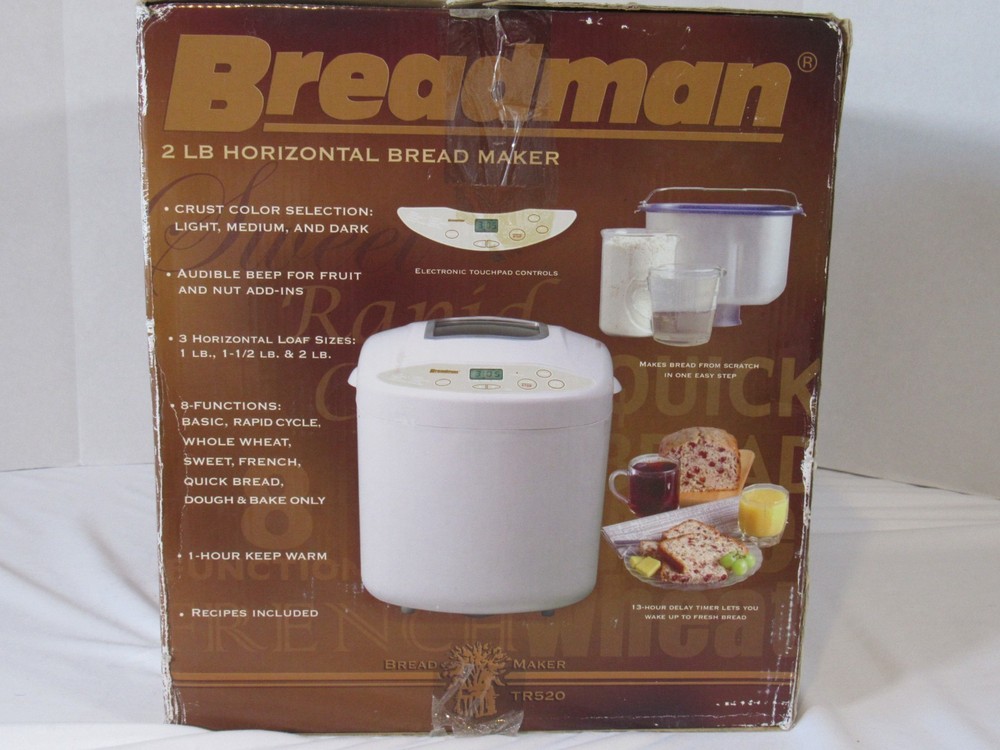 Breadman Bread Maker 3 Horizontal Loaf Sizes 8 Functions TR520 2lb Model NEW