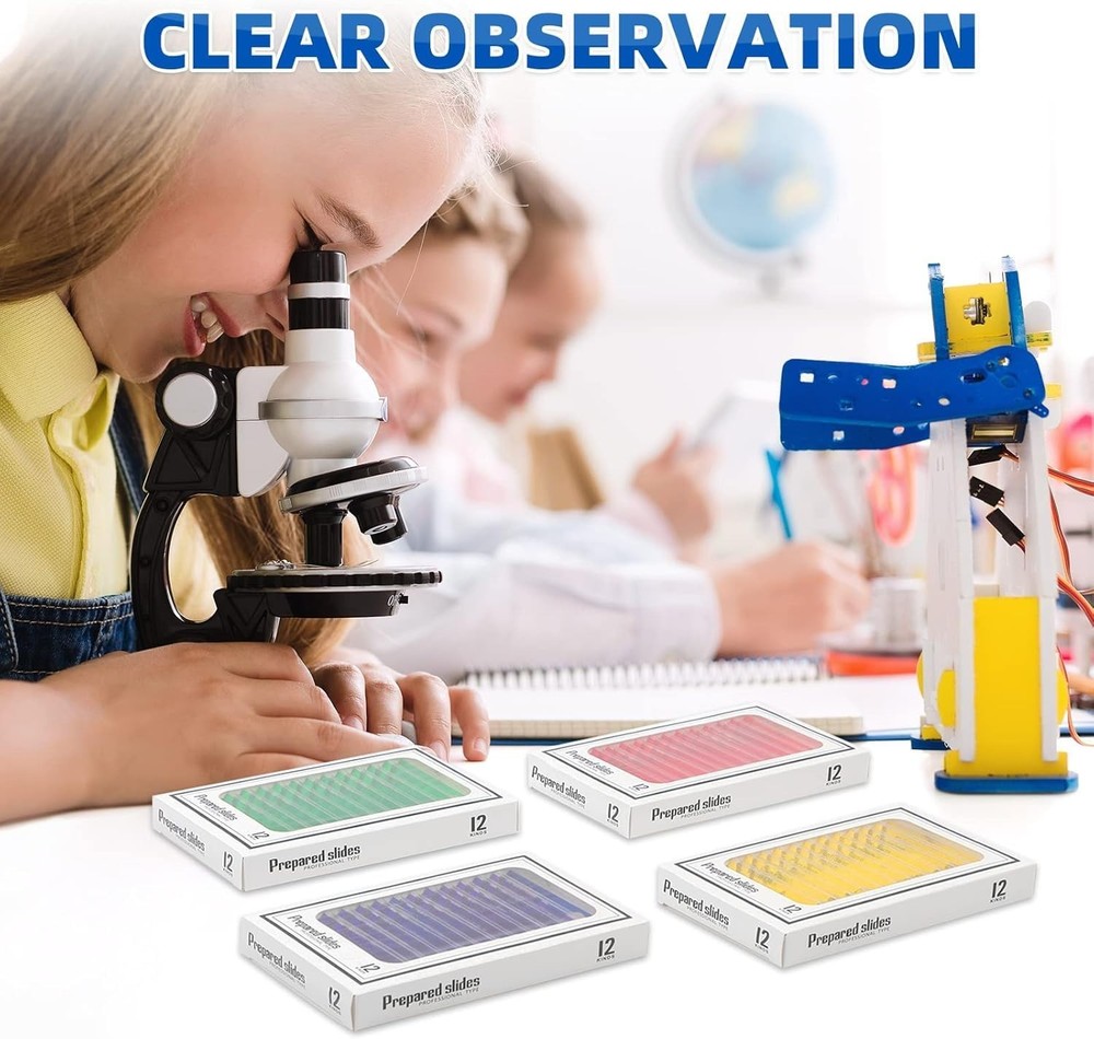 48Pcs Prepared Microscope Slides Specimen Animals Insects Plants Flowers Sample