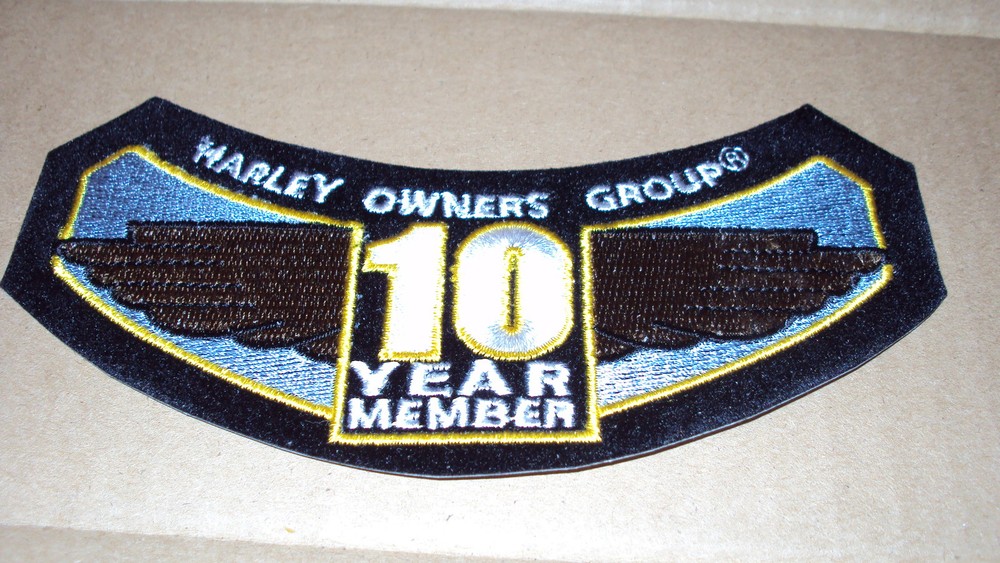 HARLEY OWNERS GROUP HOG 10 YEAR MEMBER ROCKER PATCH