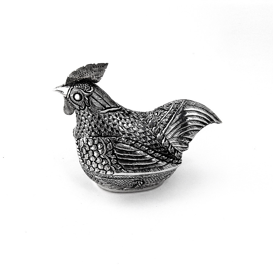 Figural Chicken Rooster Box 900 Silver