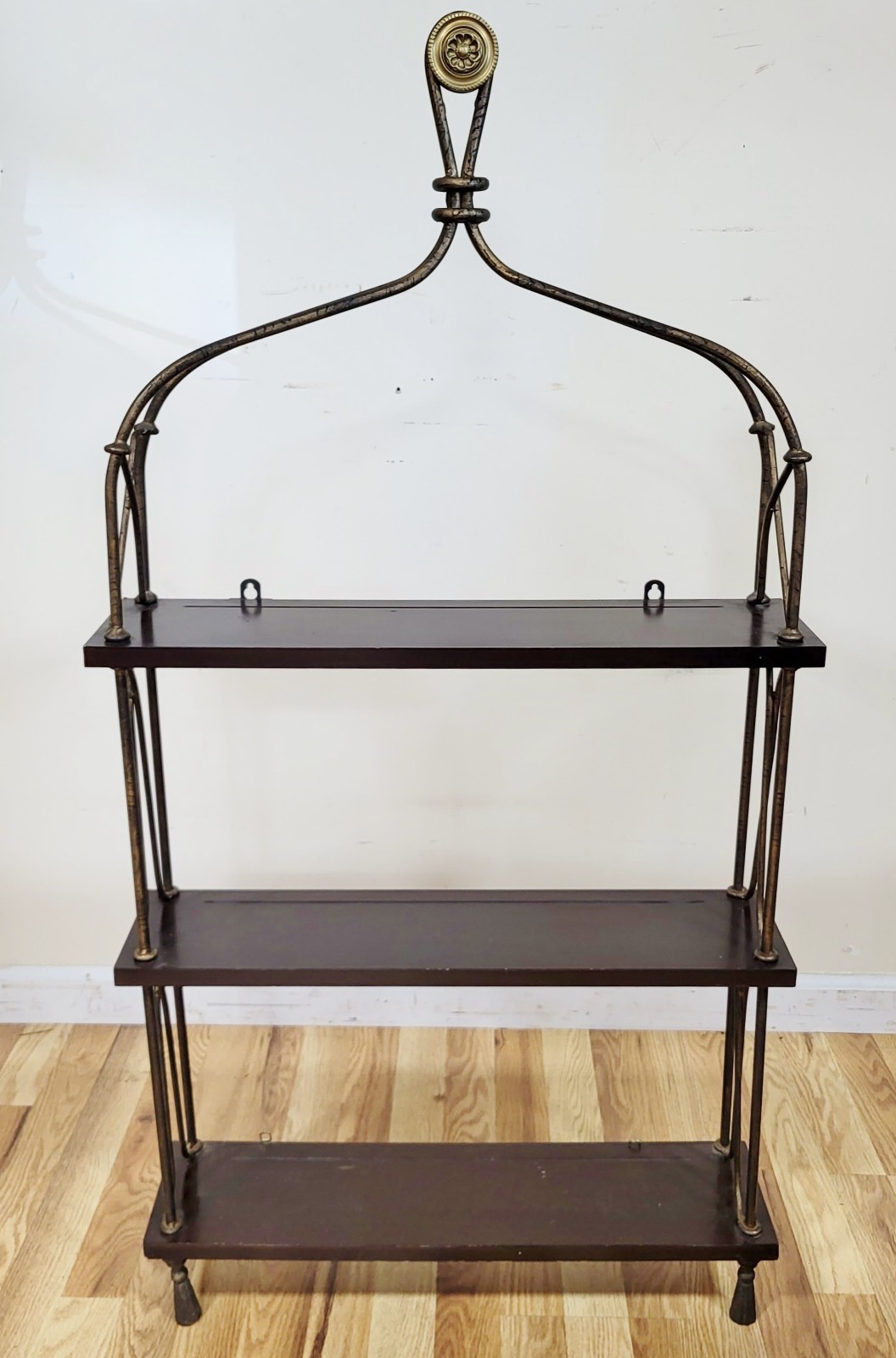 Vintage Mid-Century MODERN Rope & Tassel BRONZE Display Wall ETAGERE Bookshelf