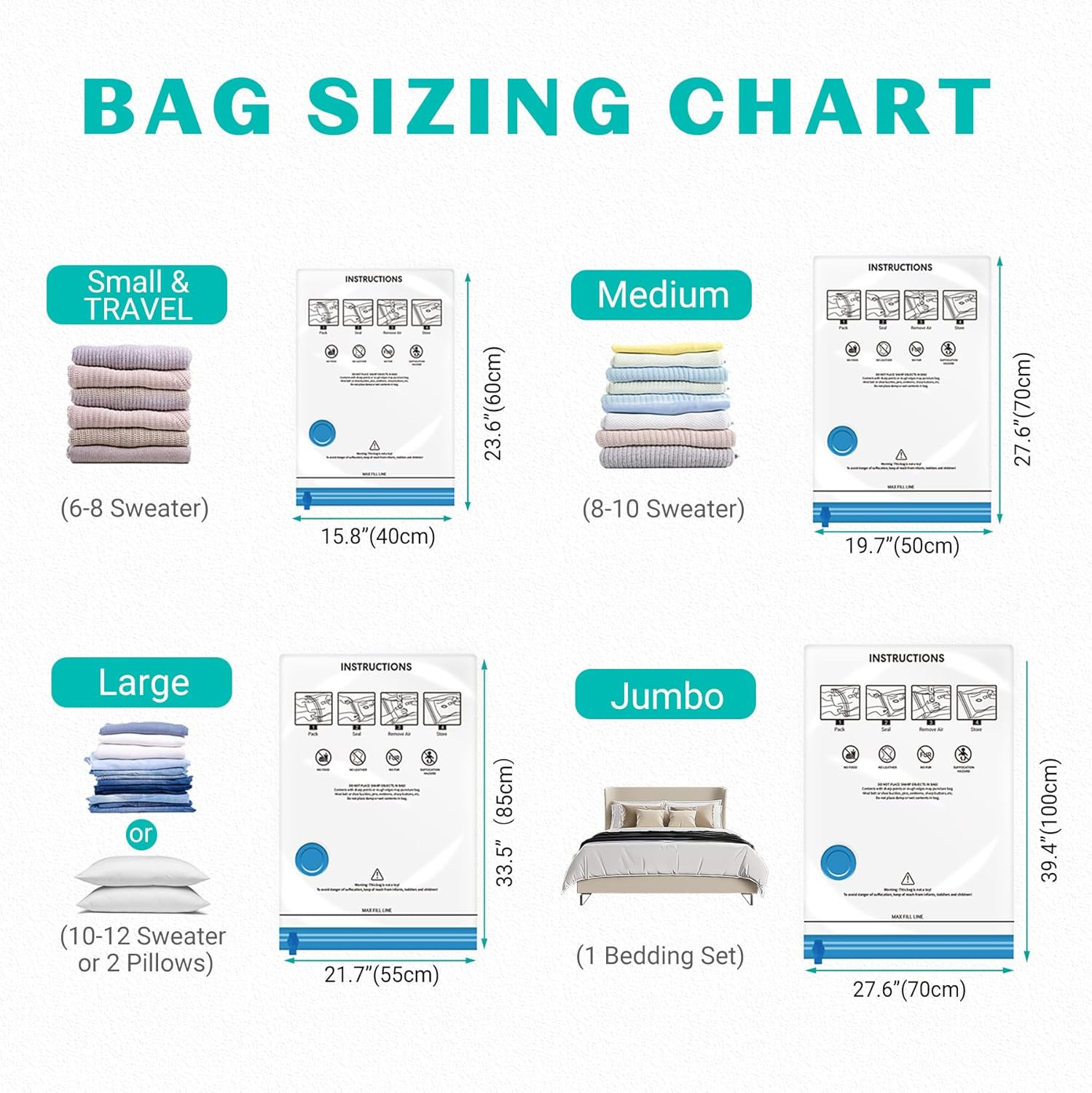 15 Pack Vacuum Seal Bags for Clothing &Travel, Space Saver Vacuum Storage Bags f