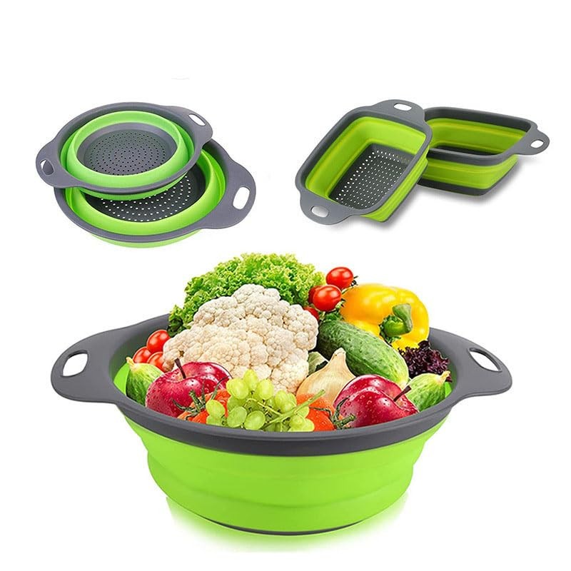 Pack of 2 Foldable Pasta Strainers, Foldable Kitchen Colander for Draining Fr...