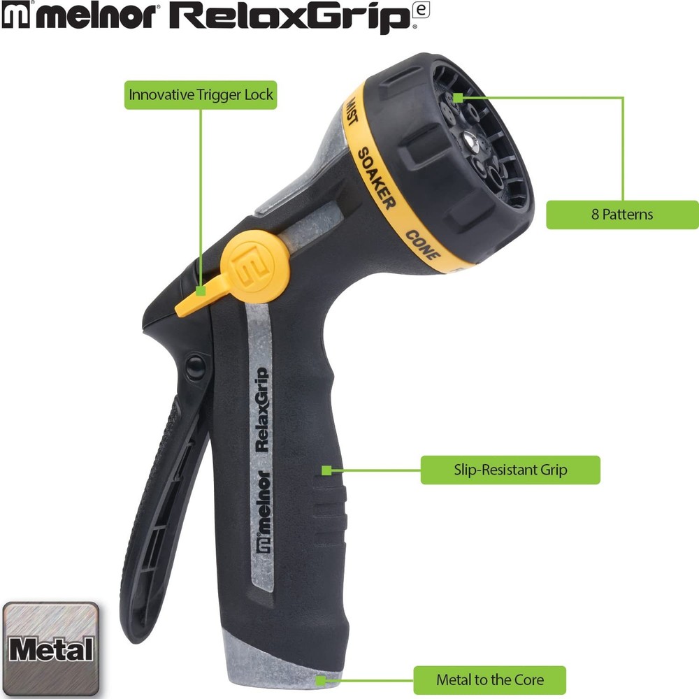 Melnor 65187AMZ Rear Trigger Multi Pattern Nozzle 8-Pattern, Black, Yellow