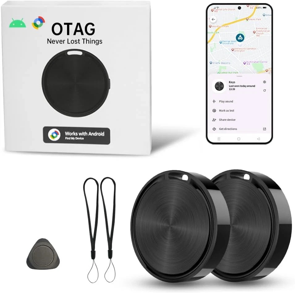 Android Tracker Tags 2 Pack, Smart Tag for Google Find My Device App (Android On