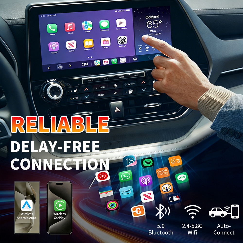 Wireless CarPlay Adapter for iPhone Apple & Android Auto USB Adapter Plug & Play