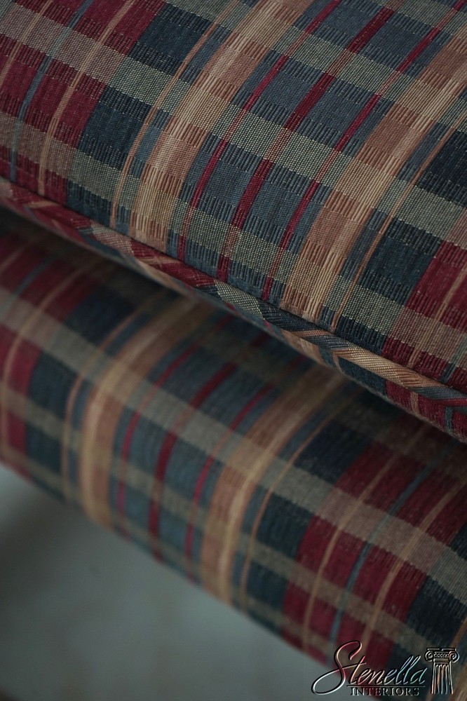 69619: Pair Custom Upholstered Plaid Print Upholstered Square Stools