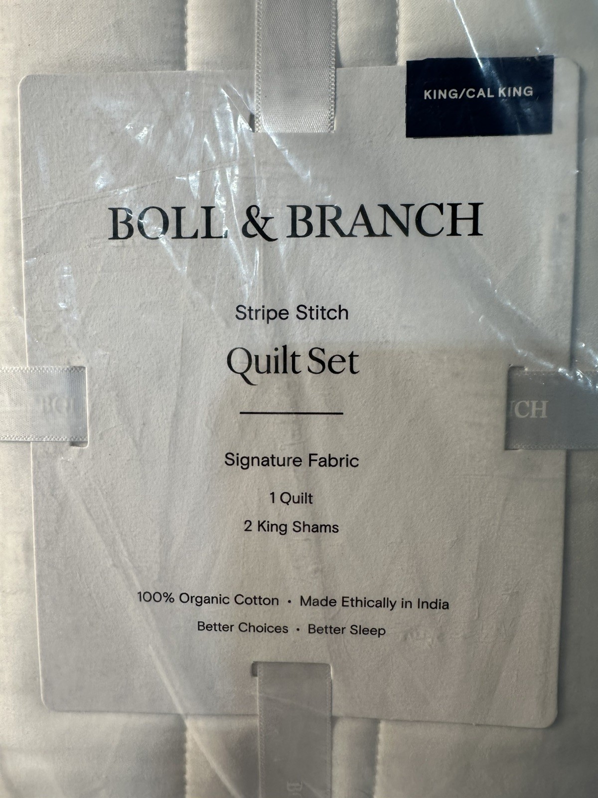 NEW Boll & Branch Signature Stripe Quilt and Shams Set White King/Cal King