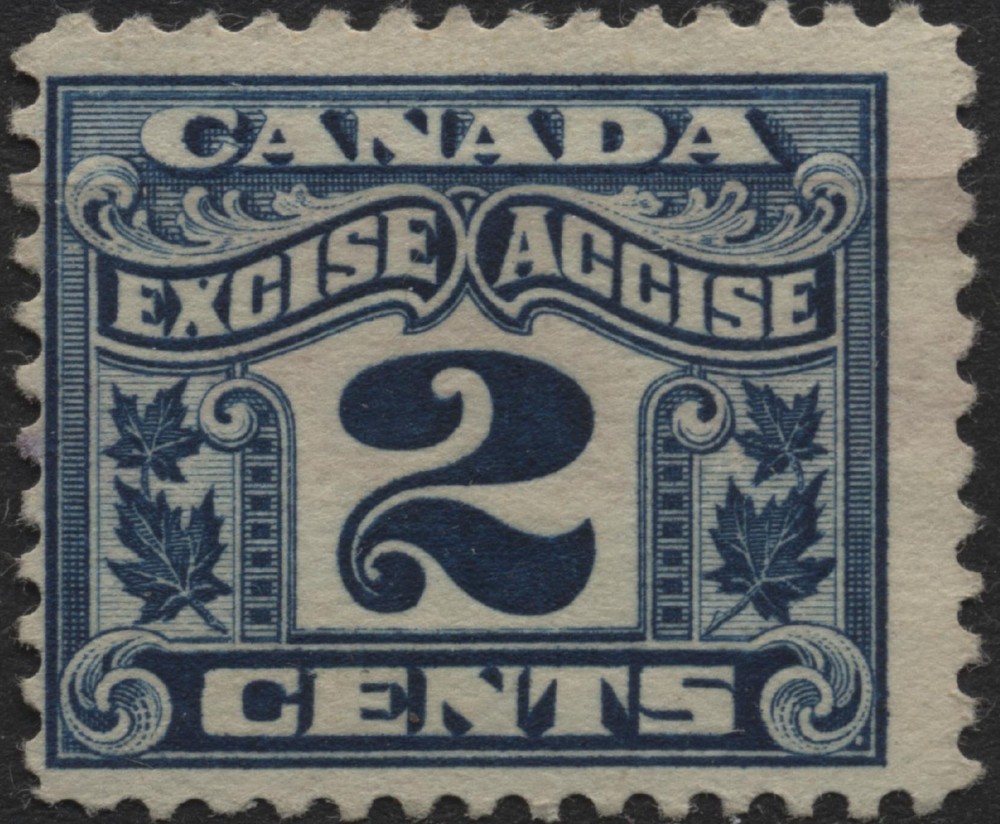 Canada 1915 #FX36 2c blue, Excise Tax - 2 leaf, MNG