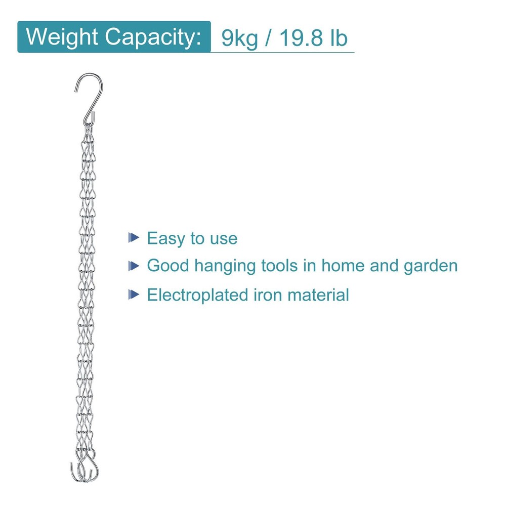 Hanging Chains 33cm Extension Link S Hooks Adjustable 3 Point Holder Silver