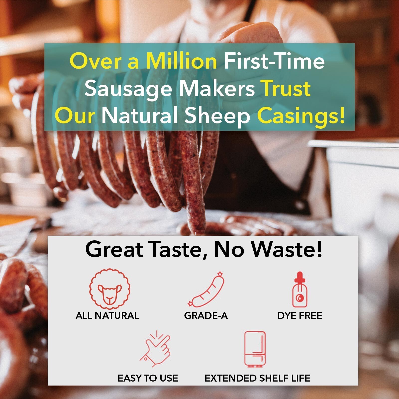 Pre-Tubed Natural Sheep Sausage Casings, Grade-A Edible Skin, The Sausage Maker®