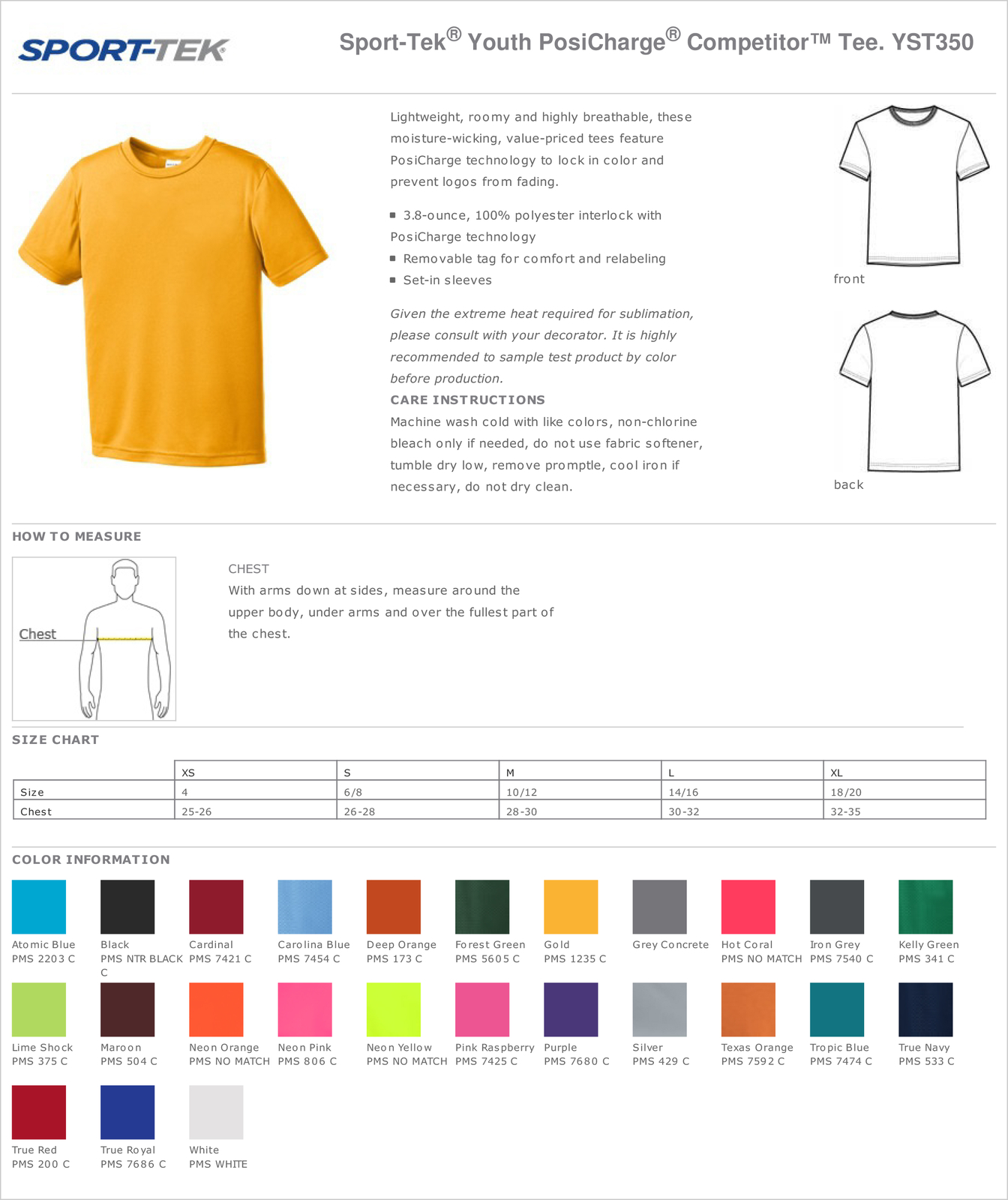 Sport Tek Youth's Dri-Fit PosiCharge Workout S-XL T-Shirt M-YST350