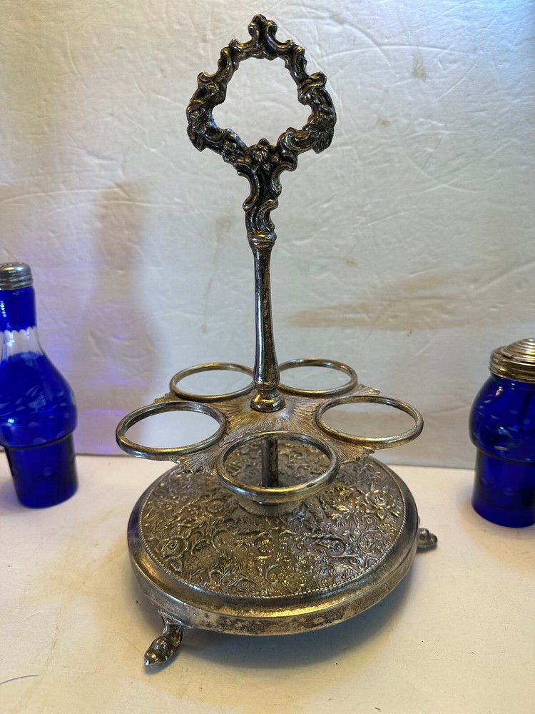 COBALT CUT TO CLEAR CONDIMENT, CASTER SET