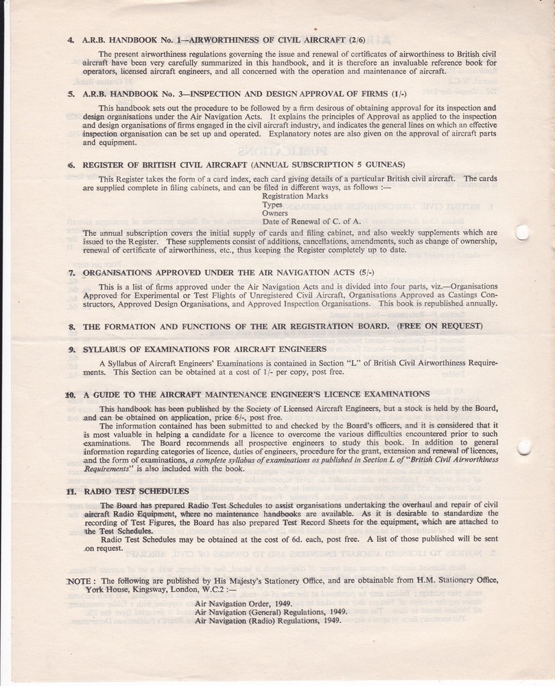 Air Registration Board 1950 Publications Leaflet Ref 38330