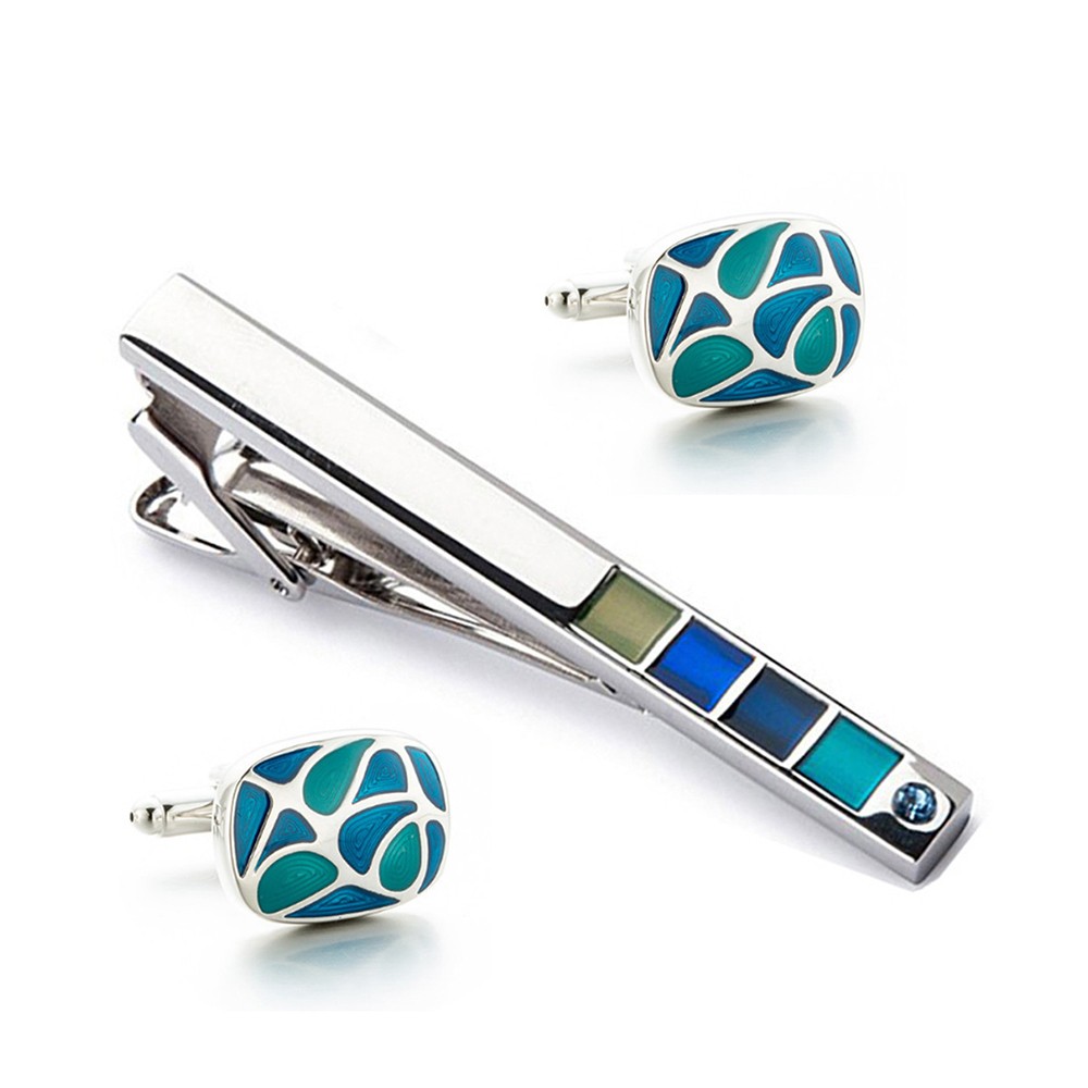 Cufflinks Button Tie Pin Set Aqua Blue Color