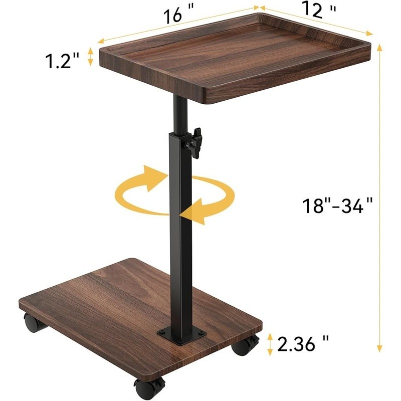 Adjustable Height Rolling C Side Table Multifunctional Laptop Snacks Living Room