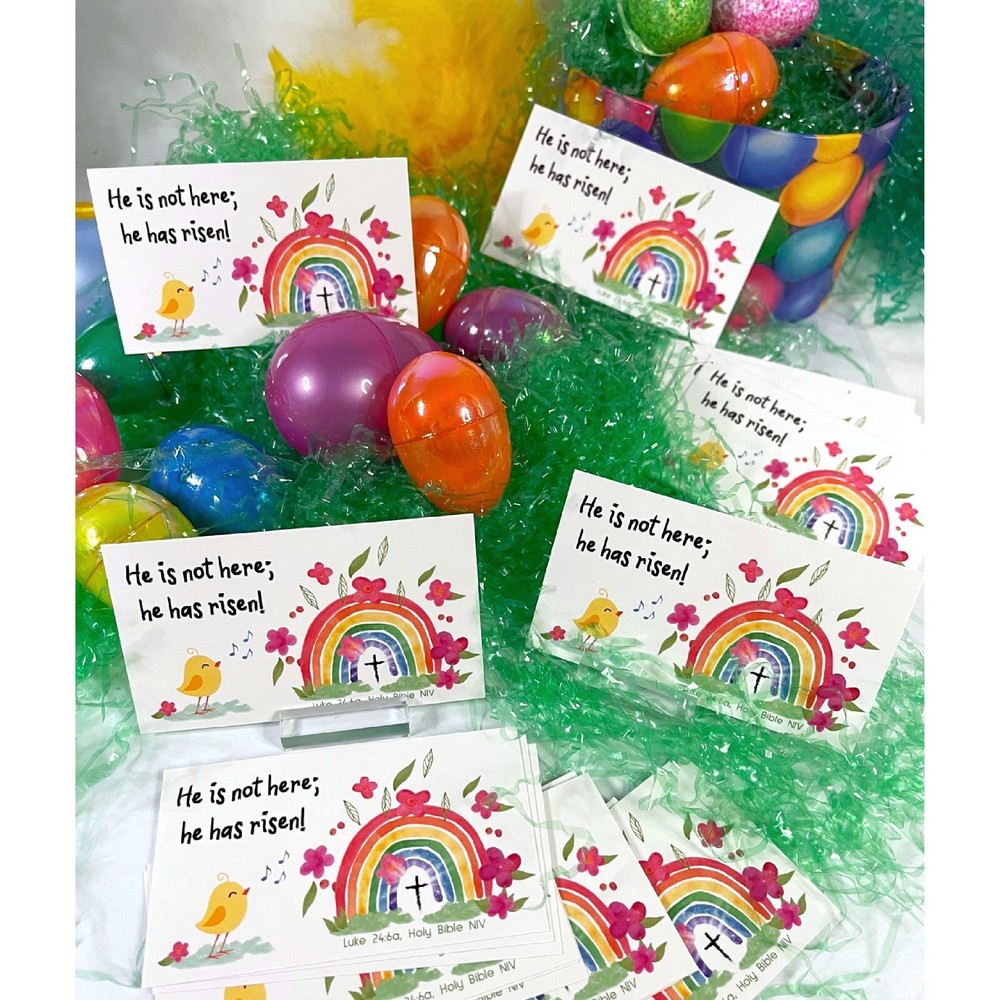 Easter Pocket Scripture Cards, Religious He Has Risen! Luke 24, 3.5x2"