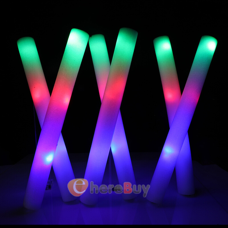 24~120PCS LED DJ Flashing Glow Stick Wands Rally Rave Light Up Foam Sticks