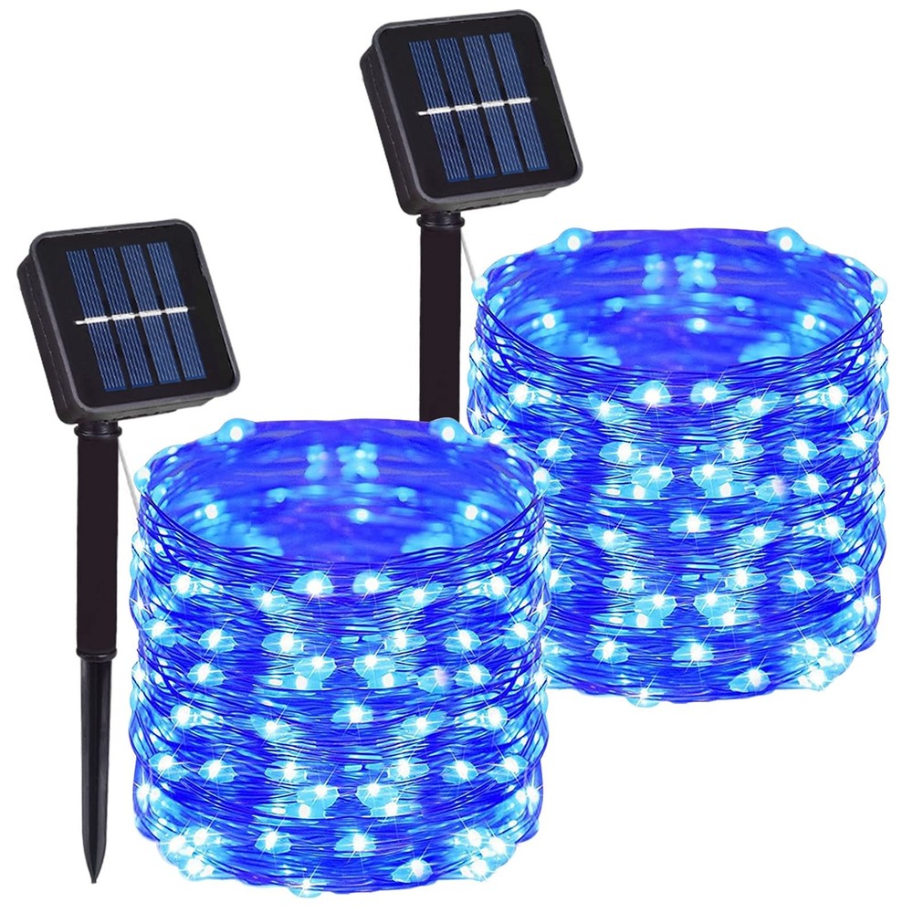 2 Pack 100 Led Solar Powered Copper Wire String Lights Outdoor Waterproof 8 Mode