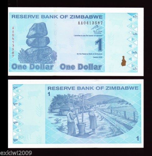 Zimbabwe 1 Dollar AA/2009 P92 UNC