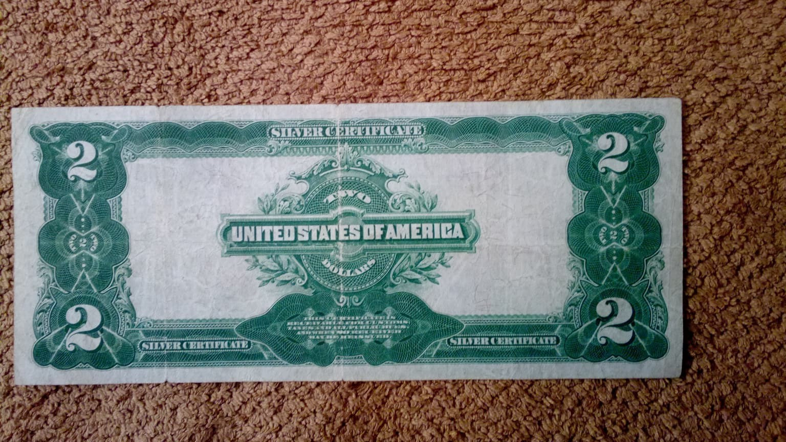 1899 $2 TWO DOLLAR SILVER CERTIFICATE NOTE (NICKNAME OF MINI PORTHOLE), VF+/VF++