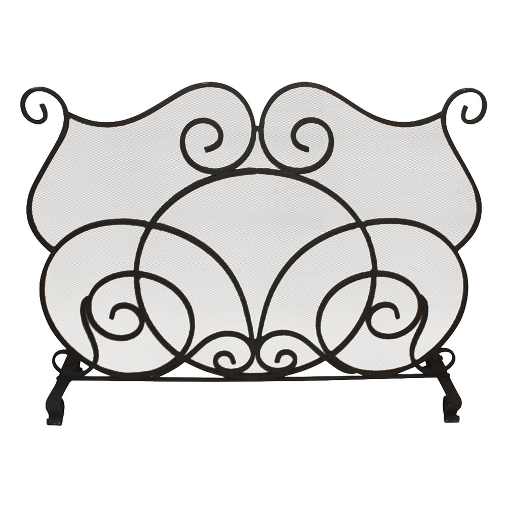 Curved Scroll Dark Bronze Firescreen Single Panel Flat Fireplace Screen Classic