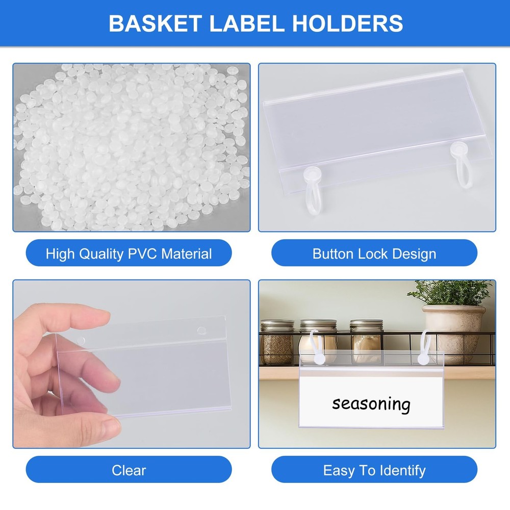 30 Pcs Wire Shelf Label Holders Plastic Basket Label Holders with Inserts Cle...