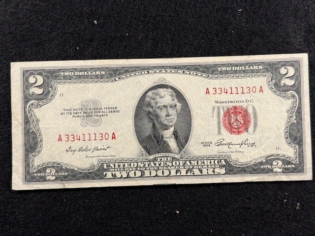 1953 $2 RED SEAL UNITED STATES NOTE - Fr 1509 FANCY SERIAL TRIPLES! A33411130A