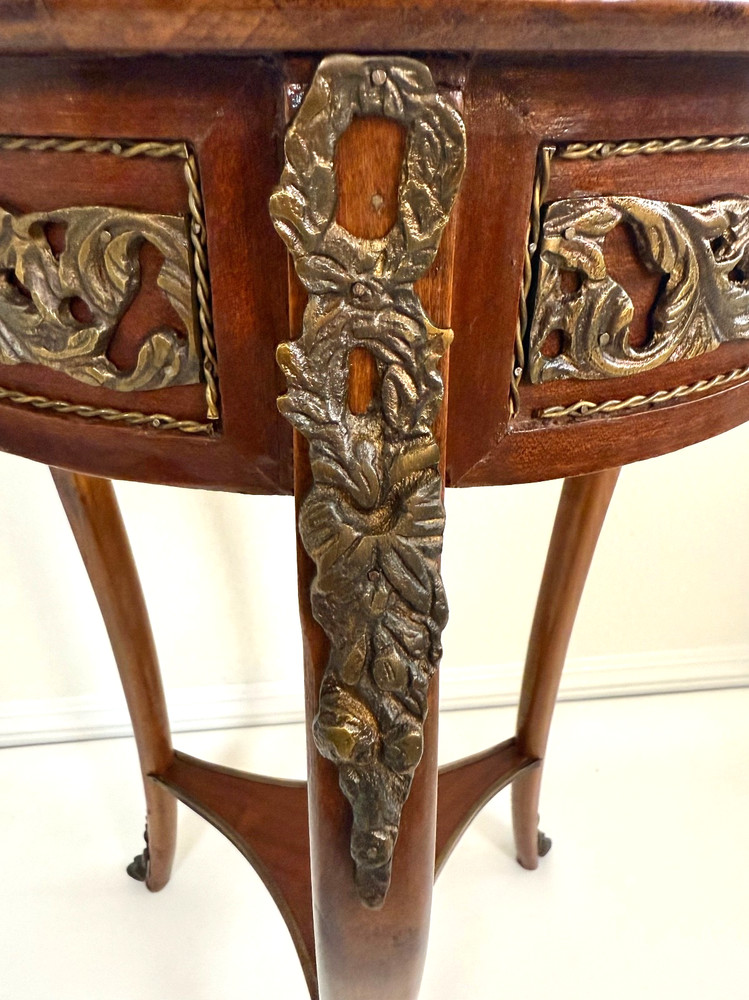 Early 20th-C Louis XV Walnut Ormolu Mounted Marble Top Side Table