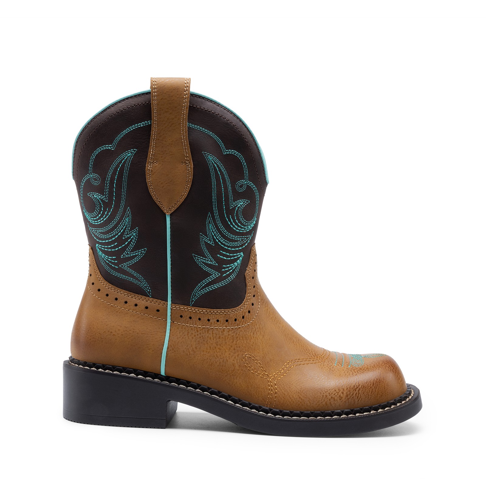 US Women Mid Calf Boots Western Boot Round Toe Embroidered Cowboy Cowgirl Boots