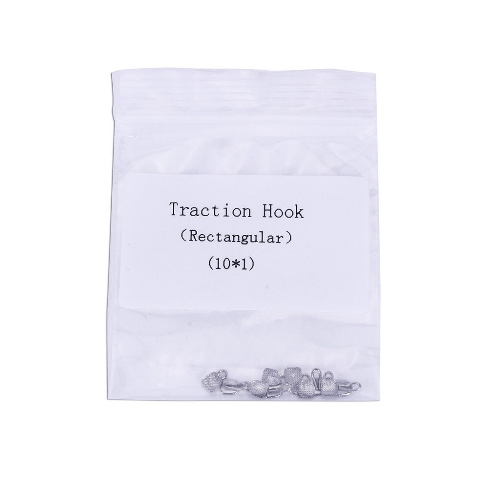 10 Packs Dental Bondable Lingual Buttons Traction Hook Rectangular Mesh Base