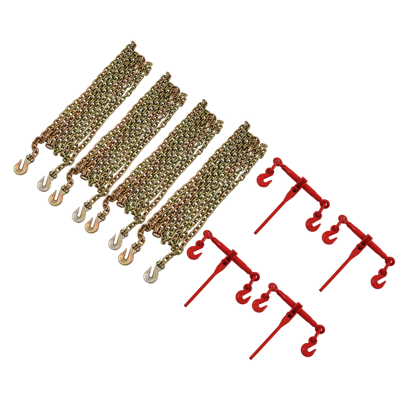 4 Pack 5/16"-3/8" Chain and Binder Kit Ratchet Load Binder w/ 4x 20ft Chains NEW