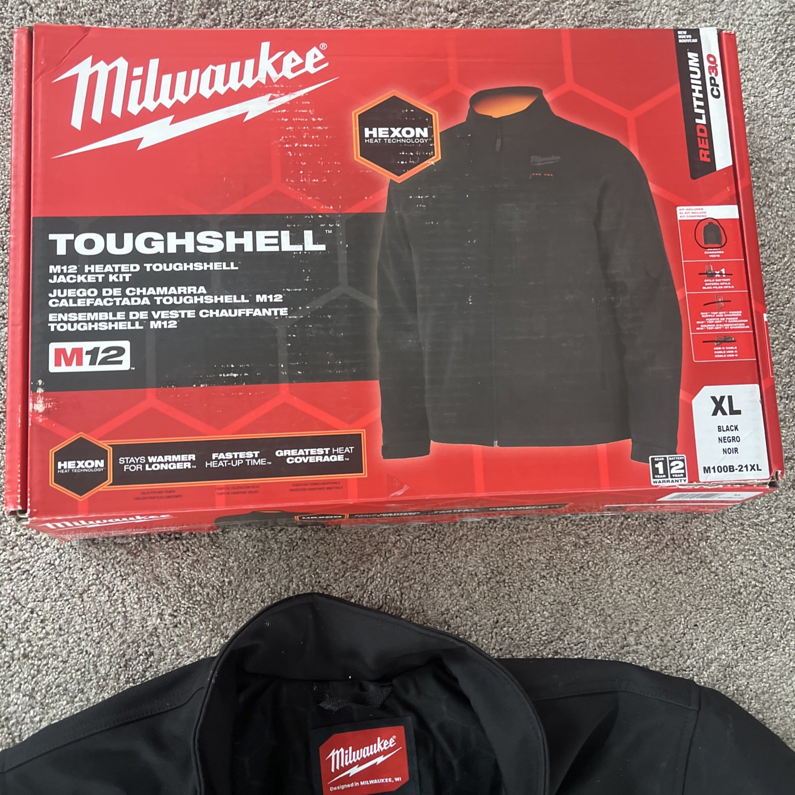 Milwaukee M100B-21XL M12 Durable Heated TOUGHSHELL XL BLACK Jacket - Jacket ONLY