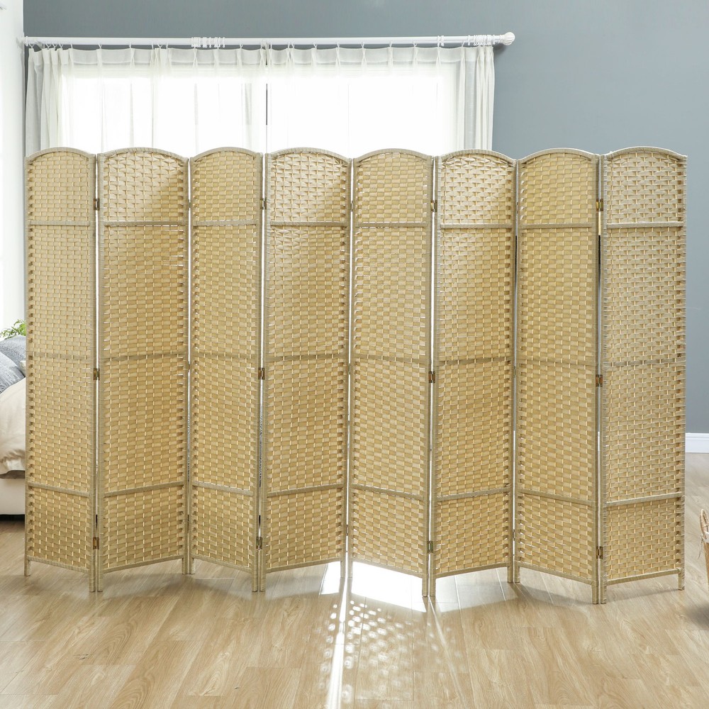 8 Panel Room Divider Freestanding Folding Privacy Screen Beige