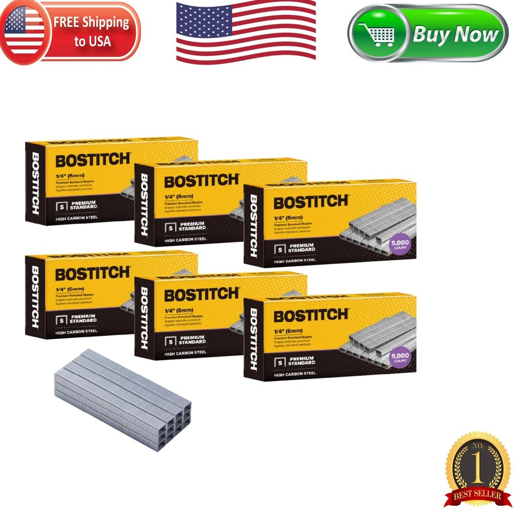 Rust-Resistant  Staples 30,000 Count - 1/4" Length, Full Strip - 6 Boxes