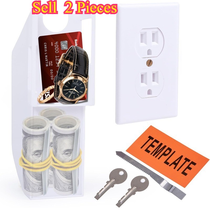 2Pcs Hidden Electrical Outlet Security Safe w/Key Mini Vault Secret Wall Safe